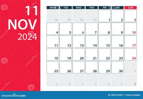November 2024 Calendar Planner Vector Illustration Template Mock Up