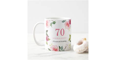 Pretty Pink Elegant Floral 70th Birthday T Coffee Mug Zazzle
