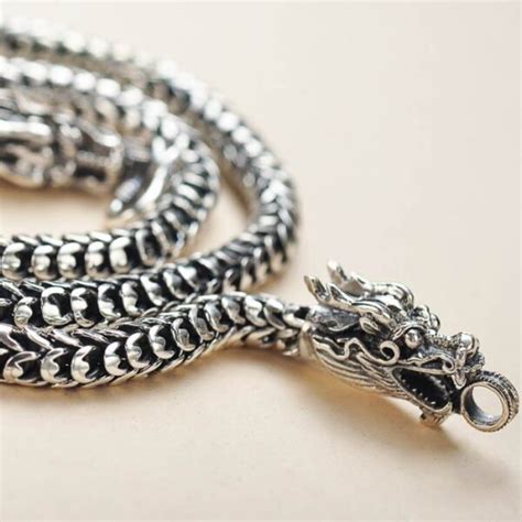 Silver Dragon Necklace 22 24 Heavy Dragon Chain Necklace 7mm