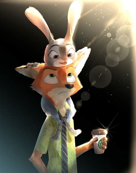 A Fox And A Rabbit Are Standing Next To Each Other With Coffee In Their