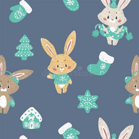 Seamless Cute Celebrated Baby Bunny Blue Pastel Cartoon Background