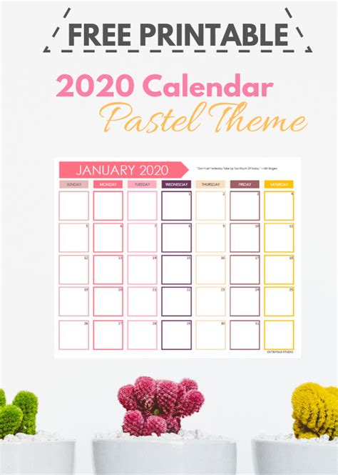 Free Pastel Color Theme 2020 Calendar Printable Calendar Printables