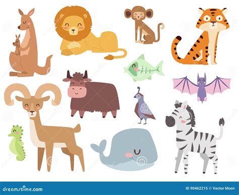 Cute Zoo Cartoon Animals Isolated Funny Wildlife Learn Cute Language