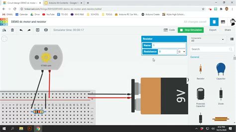 Tinkercad Circuits 15 Dc Motor And Resistor Youtube