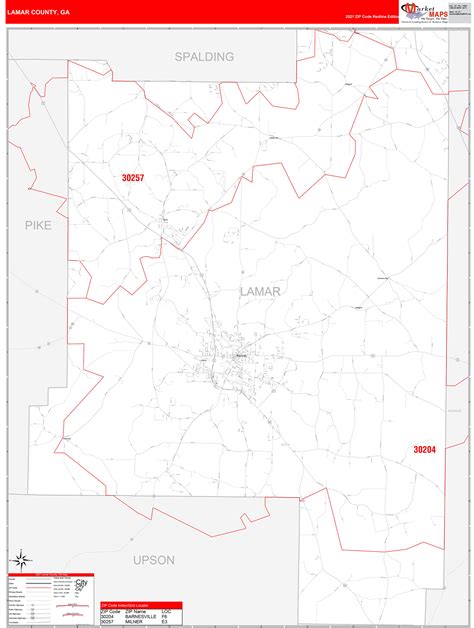 Lamar County Ga Zip Code Wall Map Red Line Style By Marketmaps Mapsales