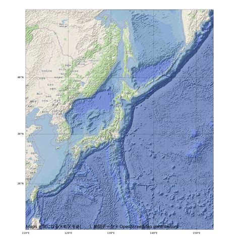 Pythonでコピーフリーの海底地形き日本地図を作ってみる プログラム日記φ．．