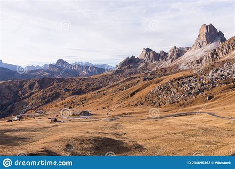 Scenic Mountain Landscape Seen At Passo Giau Near Cortina D Ampezzo In