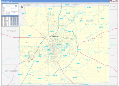 Allen County In Zip Code Wall Map Basic Style By Marketmaps Mapsales