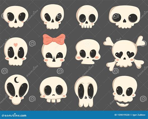 Set Of Cartoon Skulls A Collection Of Cute Skulls For Halloween
