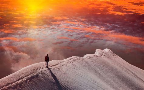 1440x900 Standing At Snowy Peak Mountain Sunset 1440x900 Resolution Hd