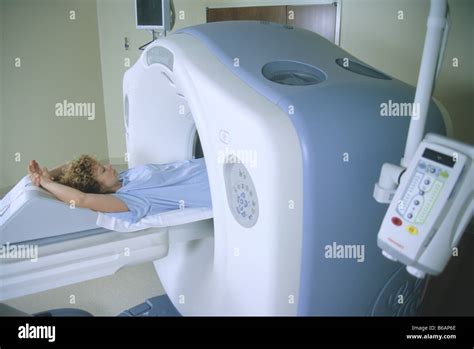 Ct Scan Patient On Scanner Table During Abdominal Scan Power Injector