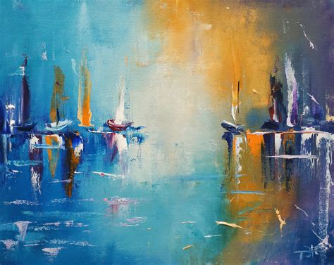 Abstract Oil Painting Yacht Art Seascape Original Artwork Boat Etsy