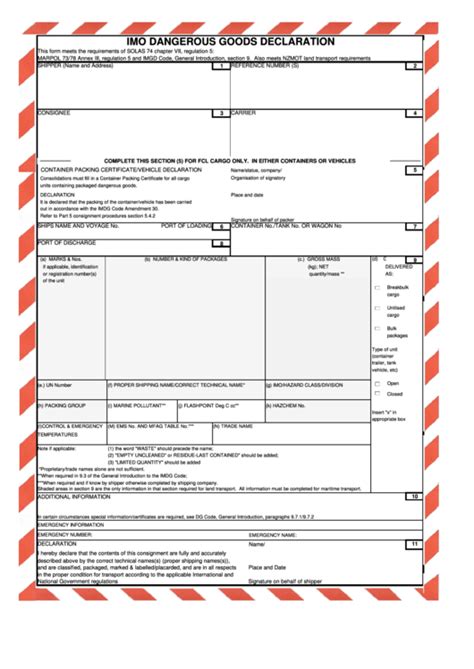 Imo Dangerous Goods Declaration Form Nz Certify Letter Images And