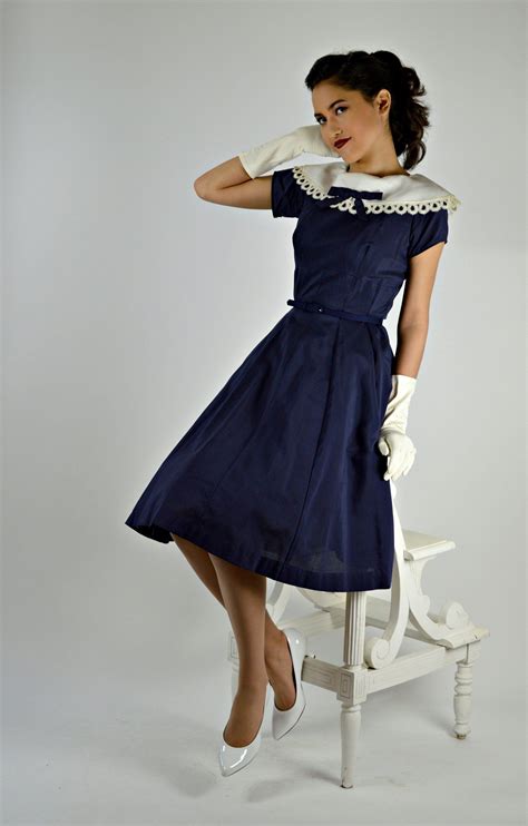 Vintage 50s Blue Dress 1950s Party Dress 50s Swing Dress Mad Men