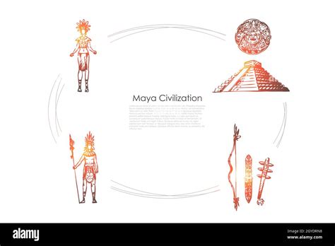 Maya Civilization Maya People Tools And Pyramid Vector Concept Set