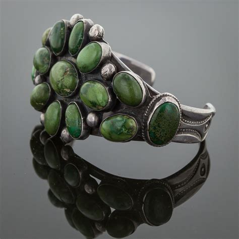 Navajo Sterling Silver Green Turquoise Cuff Bracelet Circa 1920