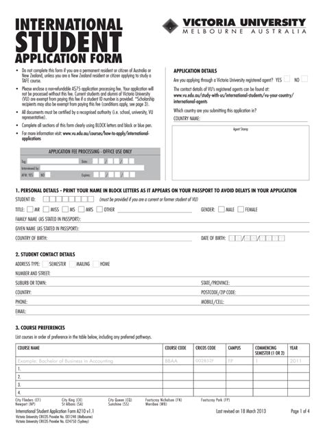 Application Form Of Victoria University Fill Out And Sign Printable