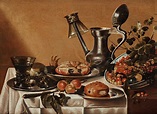 Pieter Claesz Circle of, Still life with a tin pot, glass, a crab and ...