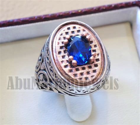 Sapphire Ring Synthetic Spinel Stone Identical To Genuine Gem Men Ring Sterling Silver 925