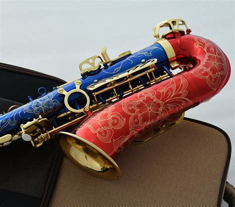 Professional Red Blue Gold Alto Eb Saxophone Engraving Bell High F Sax