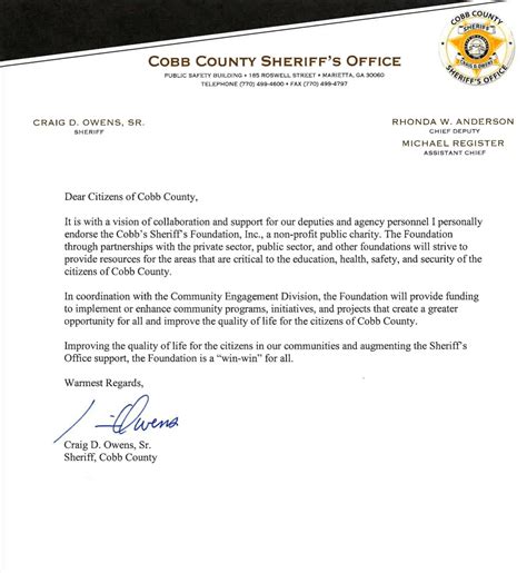 Sheriff Owens Endorsement Cobb Sheriff Foundation
