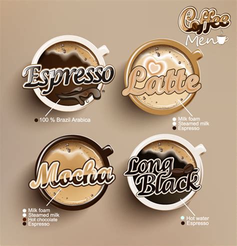 Creative Coffee Menu With Labels Vector Vectors Graphic Art Designs In
