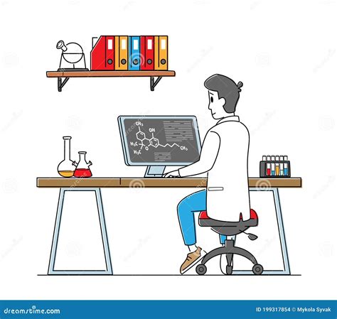 Male Scientist Work On Pc In Laboratory Chemistry Science