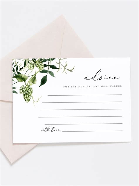 Advice Card Template Wedding Well Wishes For Bride And Groom Etsy