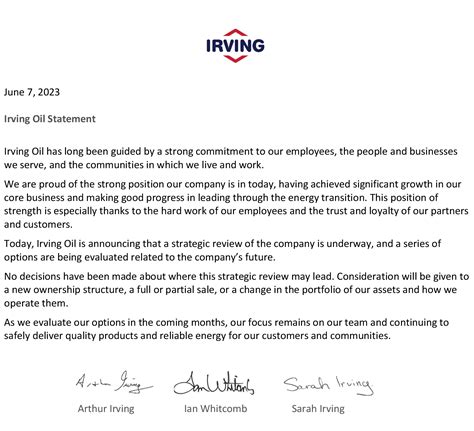 Irving Oil Statement Irving Oil