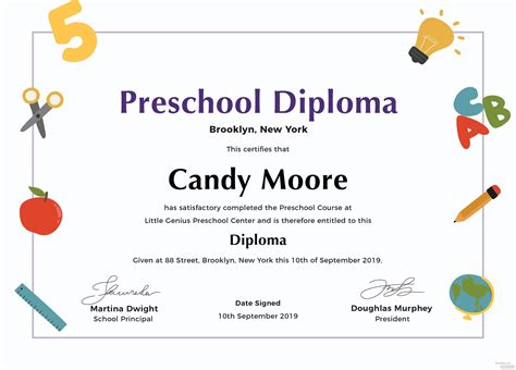 Collection of most popular forms in a given sphere. Preschool Diploma Certificate Template in Adobe Photoshop ...
