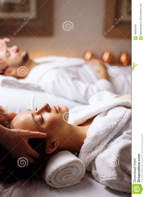 Young Couple Receiving Head Massage At Beauty Spa Stock Image Image