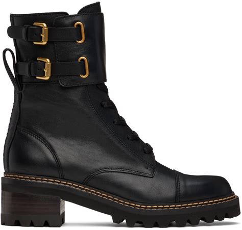 See By Chloé Mallory Combat Boots In Black Leather Modesens