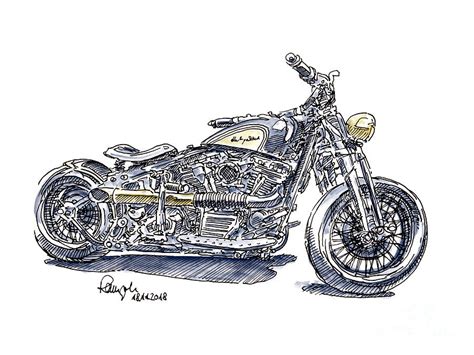 Harley Davidson Heritage Softail Motorcycle Ink Drawing And Wate