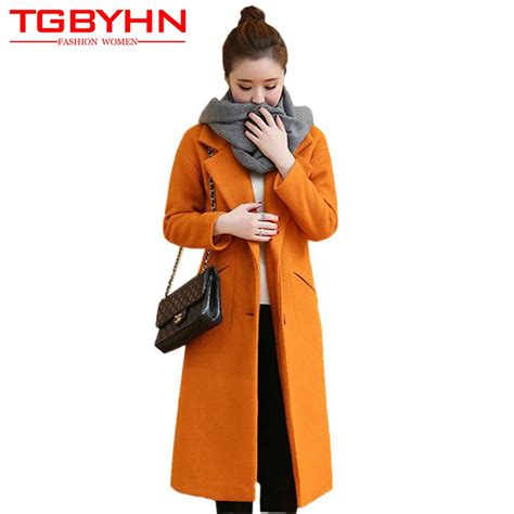 women woolen coat 2018 new autumn winter medium long slim solid color fashion female parka high