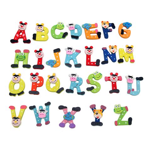 26pcs Baby Kid Child Wooden Cartoon Alphabet Abc Xyz Magnets