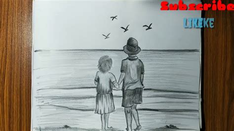 Brother And Sister Walking On The Beach Drawing Brother And Sister