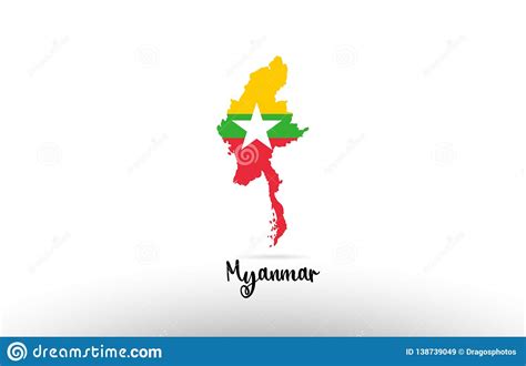 Myanmar Country Flag Inside Map Contour Design Icon Logo Stock Vector