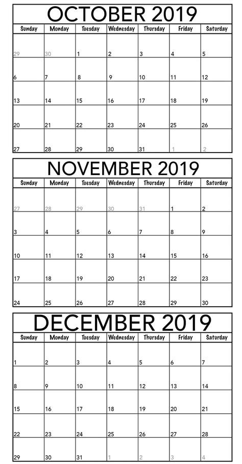 October November December Calendar
