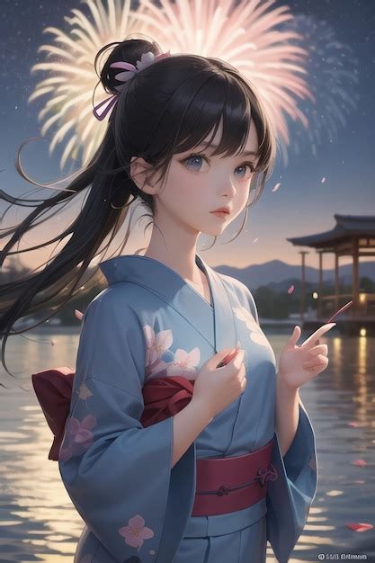 Premium Ai Image Anime Girl In A Blue Kimono
