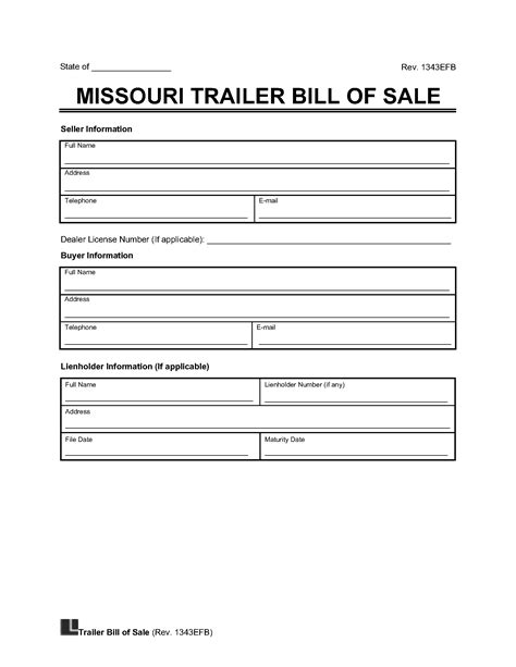 Free Missouri Trailer Bill Of Sale Template Pdf And Word Legal Templates