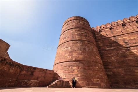 A Wide Angle View Of The Agra Fort Ramparts Stock Image Image Of