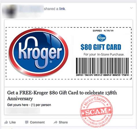 Kroger Free 80 T Card Facebook Survey Scam Hoax Slayer