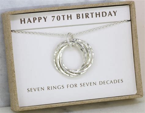 This paperback book is a fun idea for your mom who is turning seventy because it gives her something to read, but also offers suggestions of things she can accomplish. 70th Birthday Necklace Silver 70th Birthday Gift 7 Rings ...