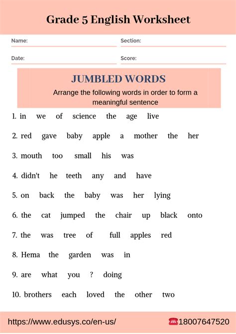5th Grade English Worksheet On Jumble Words Hojas De Trabajo De