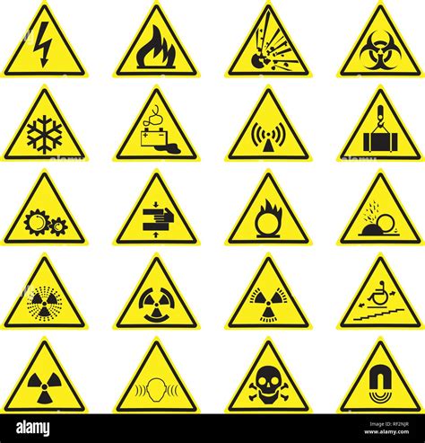 Warning Hazard Yellow Triangle Signs Set Vector Symbols Isolated On