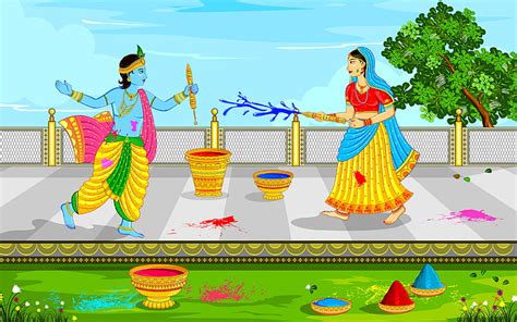 Lord Krishna And Radha Playing Holi Lord Krishna Illustration Hd