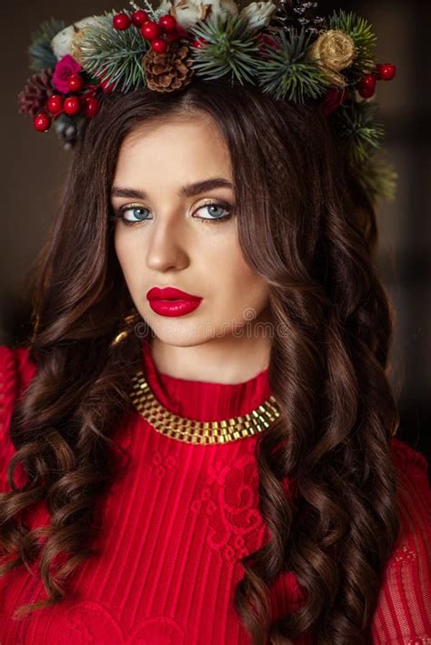beautiful girl in red dress is waiting for the new year stock image image of january