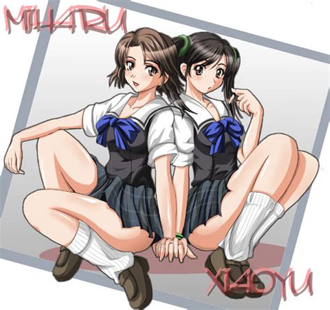 Rule 34 2girls Black Hair Bow Brown Eyes Brown Hair Ling Xiaoyu Miharu Hirano Namco Open Mouth