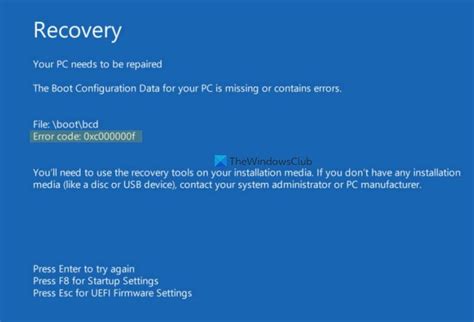 Fix 0xc000000f Boot Configuration Data Error On Windows 1110