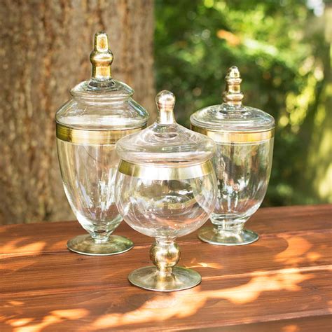 Cake And Candy Displays Apothecary Jars W Lids Silver Leafed Glass Asst Clear Set Of 3 Walmart